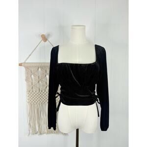 Lavender Moon Black Ribbed Ruched Crop Top Small Long Sleeve Ren Fair Peasant